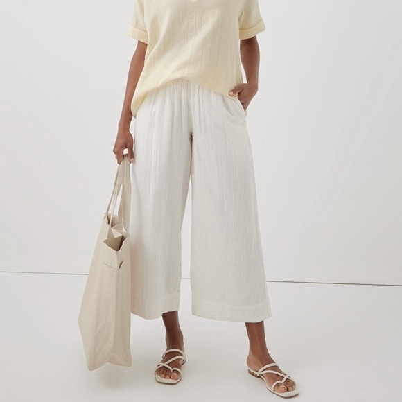 Pact Pants - Pact Organic Cotton Gauze Daily Coastal Cropped Pants in Sea Salt White Large